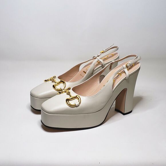 WOMEN'S GUCCI BABY HORSEBIT SLINGBACK PUMPS SZ EU 41 US 11 MYSTIC WHITE $920 - Picture 1 of 10